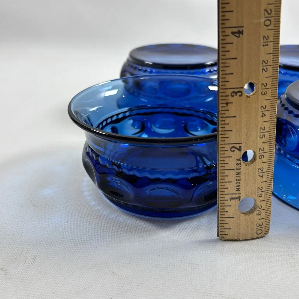Vintage Indiana Glass Kings Crown Thumbprint Dessert Bowl Set of 4 Cobalt Blue